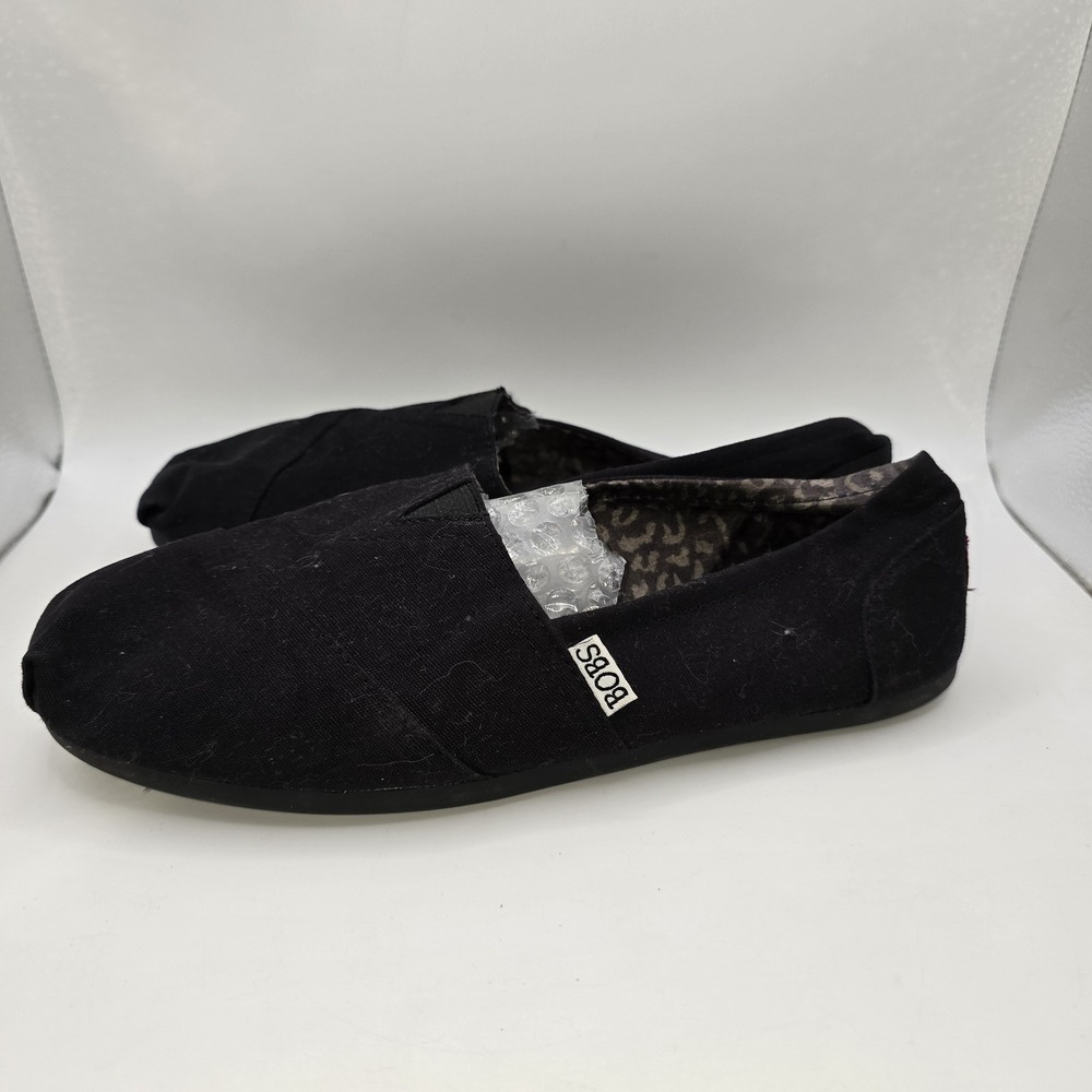 BOBS from Skechers Women's US 9 Black Canvas Slip-On Memory Foam Flats Shoes SN